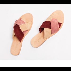 NWT FREE PEOPLE SLIDE LEATHER SUEDE ROSE SANDALS, EU SIZE 39